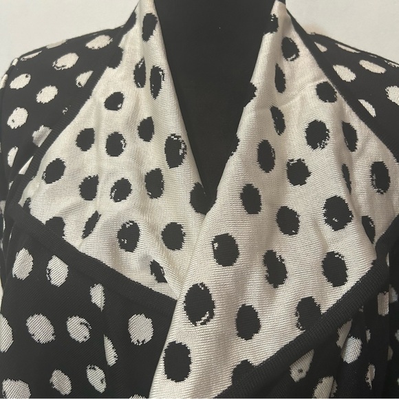 St John Santana Knit Open Front Cardigan Waterfall Dots 4 Office Black White - Picture 2 of 9